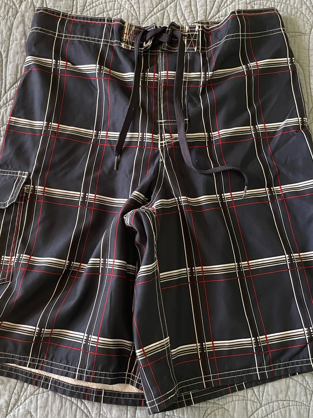 OP Men’s Size M Plaid Swim Trunks Blue/Red/White